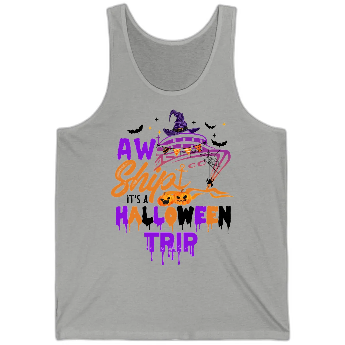 Aw Shiver Me Halloween Trip Tank in Athletic Heather