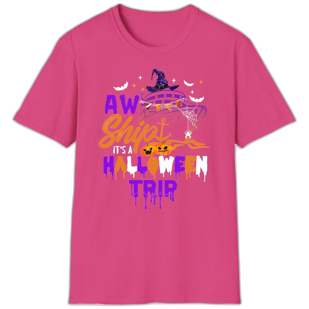 Aw Shiver Me Halloween Trip T-Shirt in Heliconia