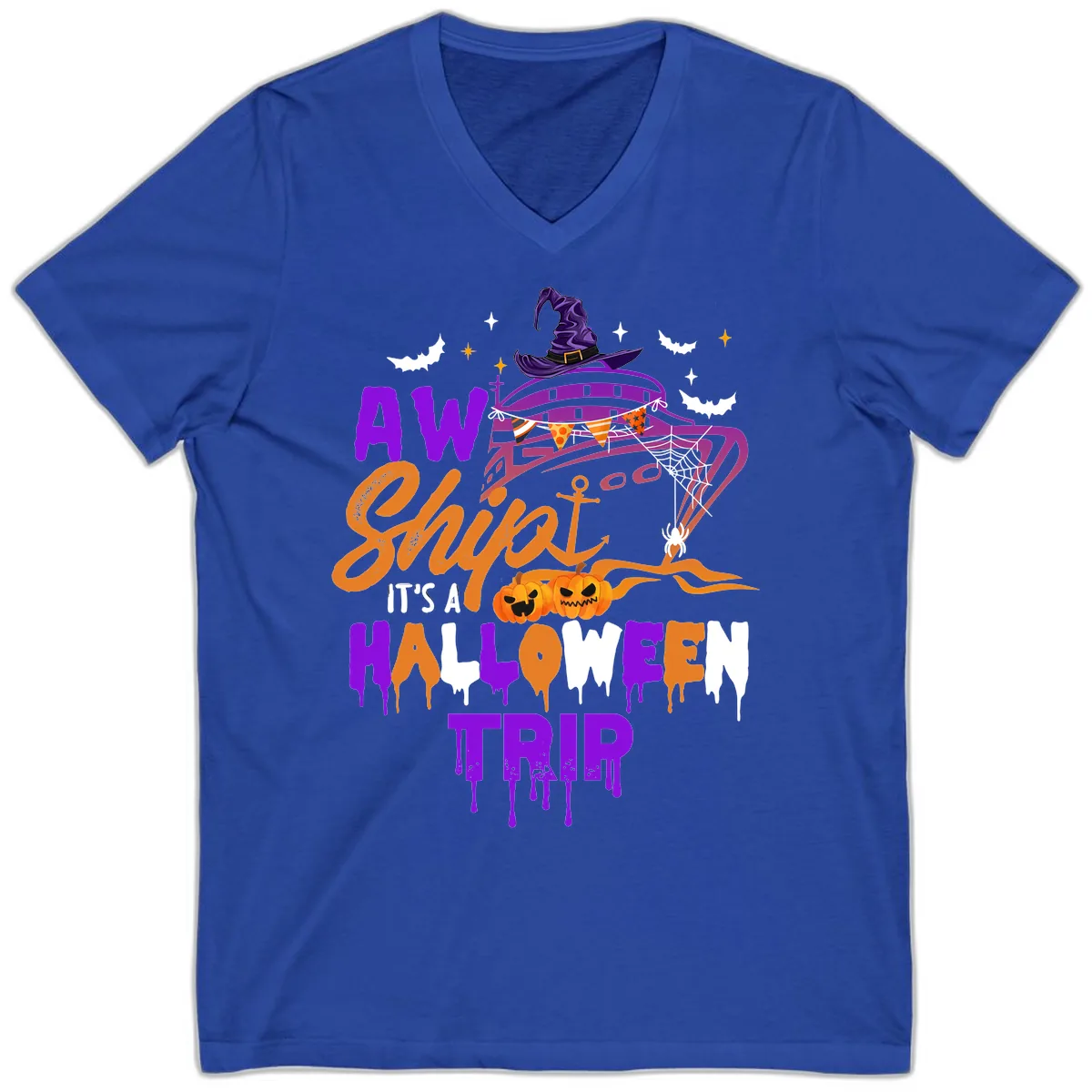 Aw Shiver Me Halloween Trip V-Neck in True Royal