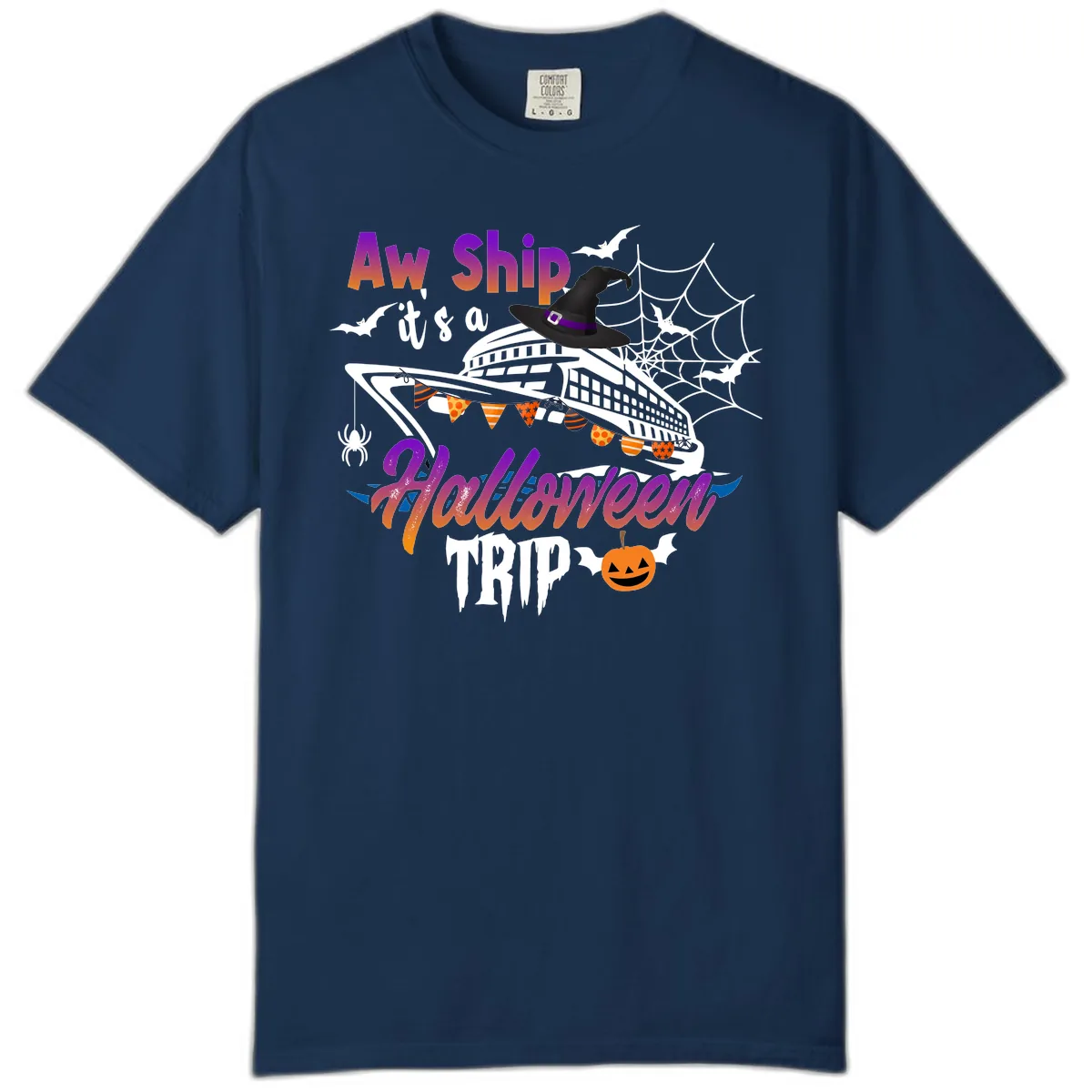 Aw Ship It's a Halloween Cruise Trip Comfort Color in Navy