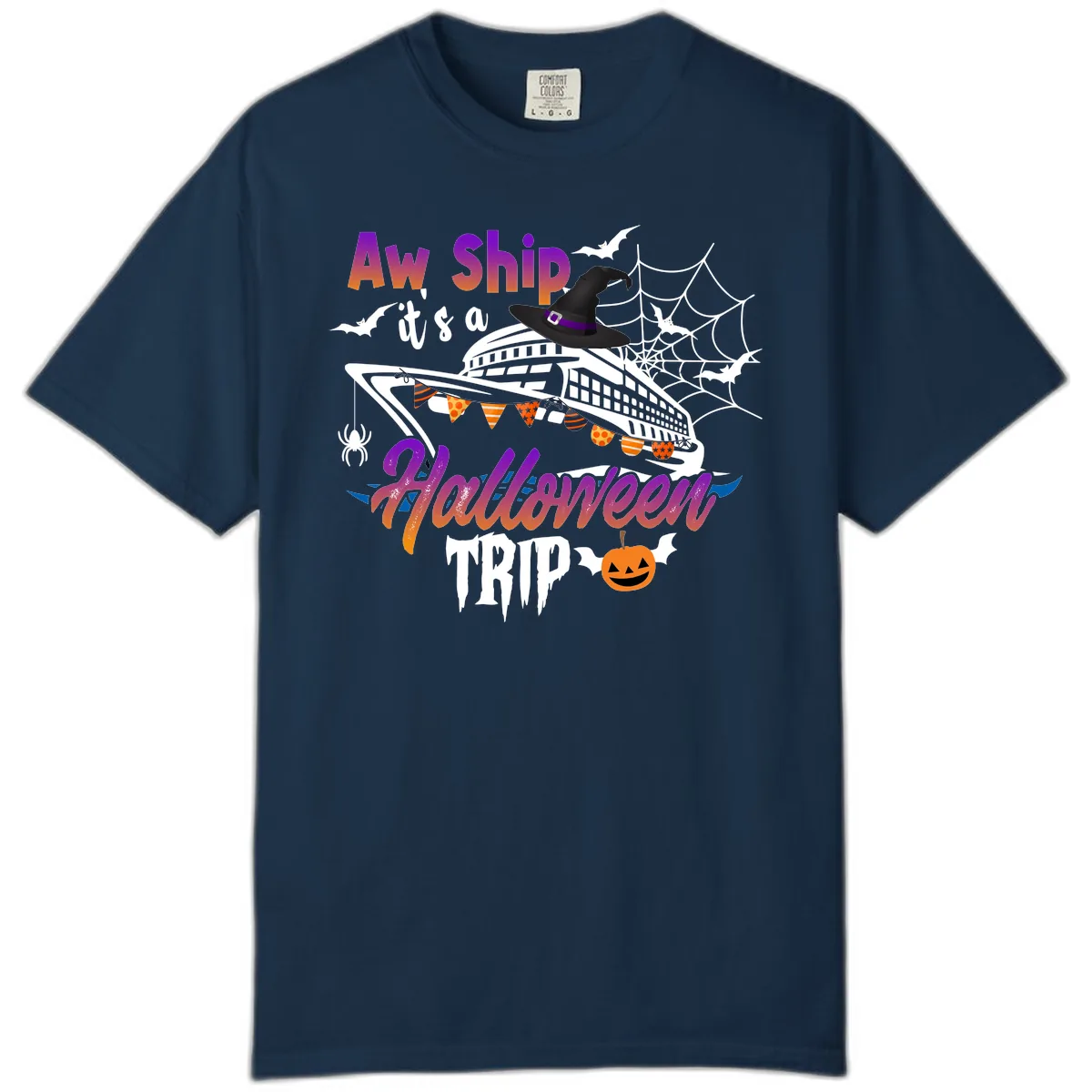 Aw Ship It's a Halloween Cruise Trip Comfort Color in True Navy