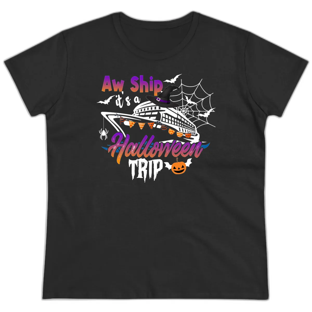 Aw Ship It's a Halloween Cruise Trip Ladies Tee in Black