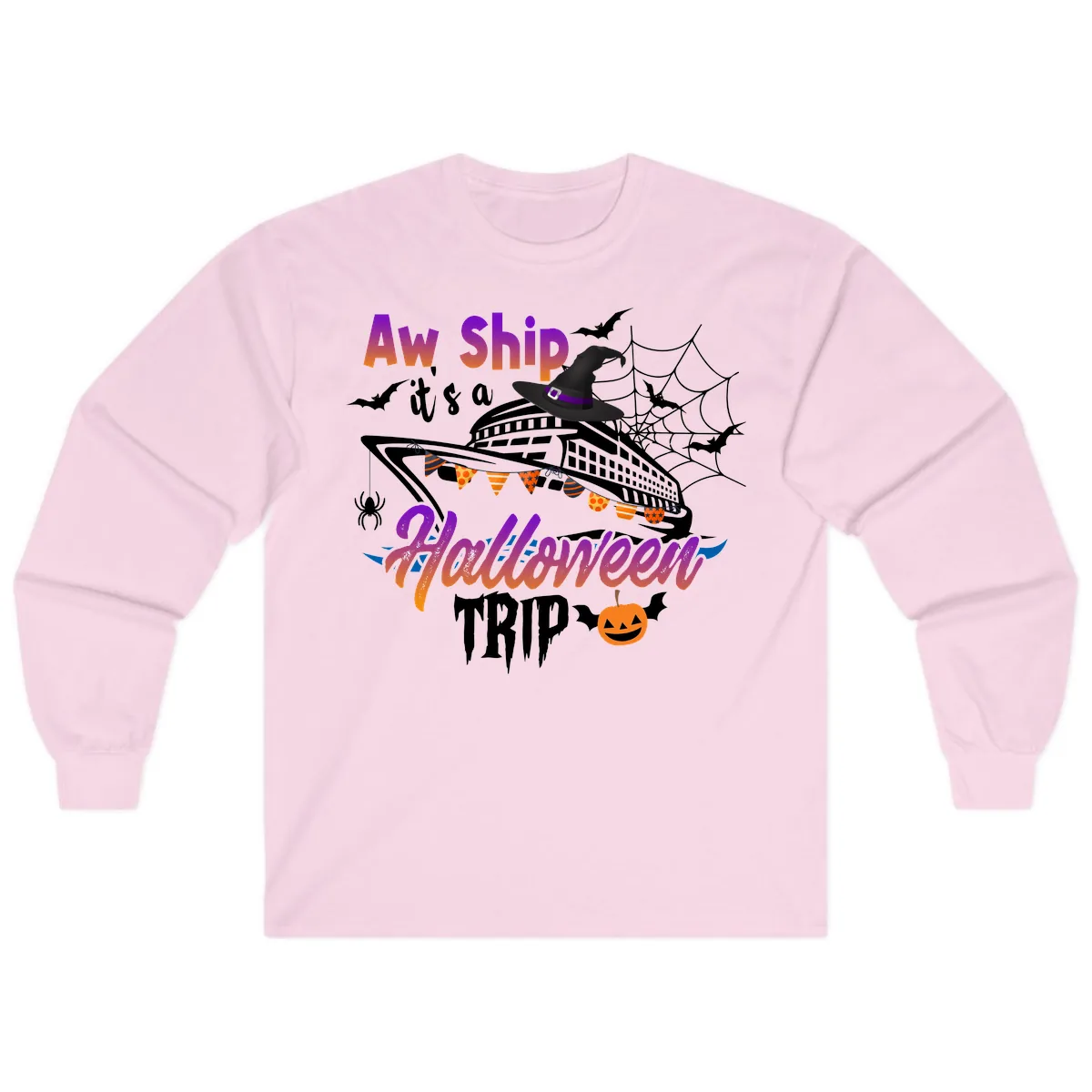 Aw Ship It's a Halloween Cruise Trip Long Sleeve in Light Pink