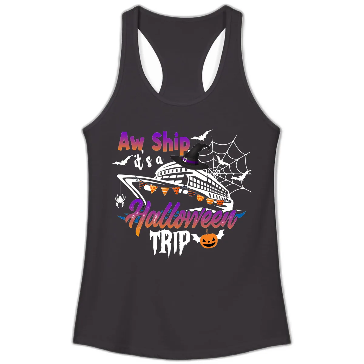 Aw Ship It's a Halloween Cruise Trip Ladies Tank in Black