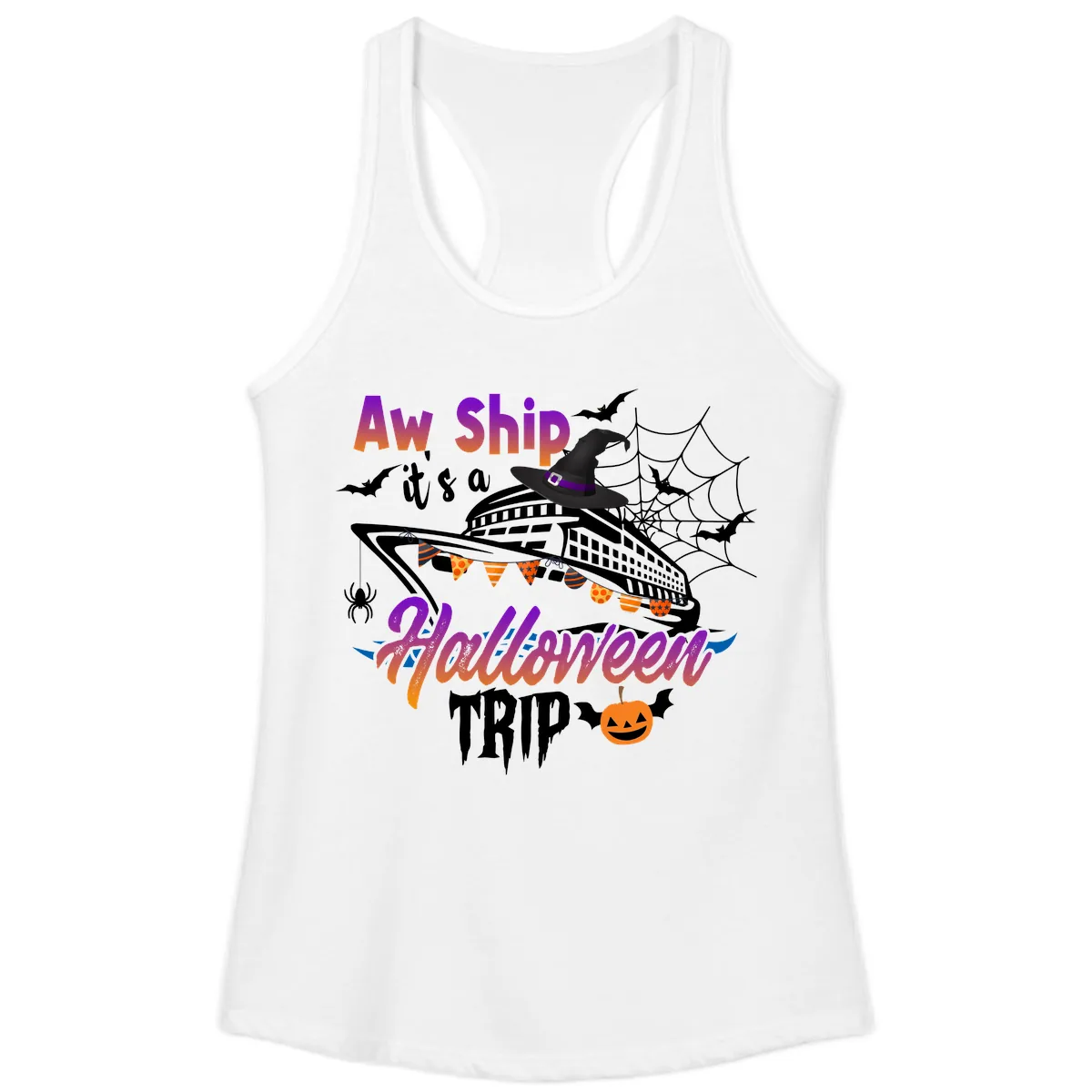 Aw Ship It's a Halloween Cruise Trip Ladies Tank in White