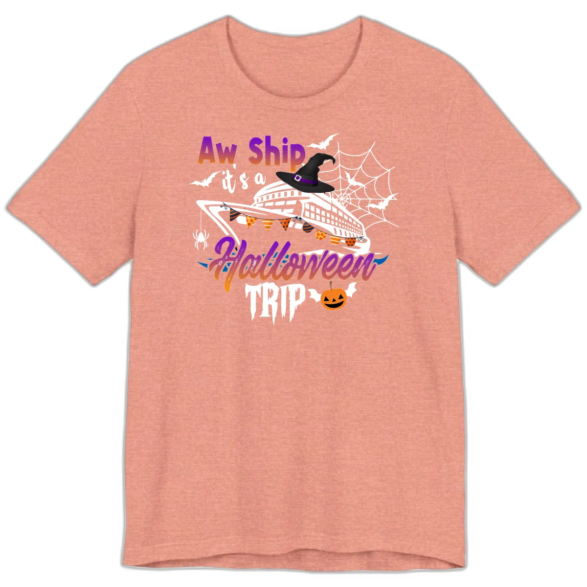 Aw Ship It's a Halloween Cruise Trip Premium T-Shirt in Heather Sunset