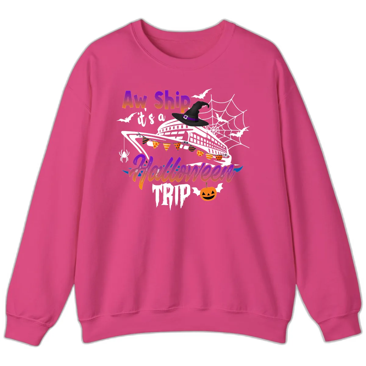 Aw Ship It's a Halloween Cruise Trip Sweatshirt in Heliconia