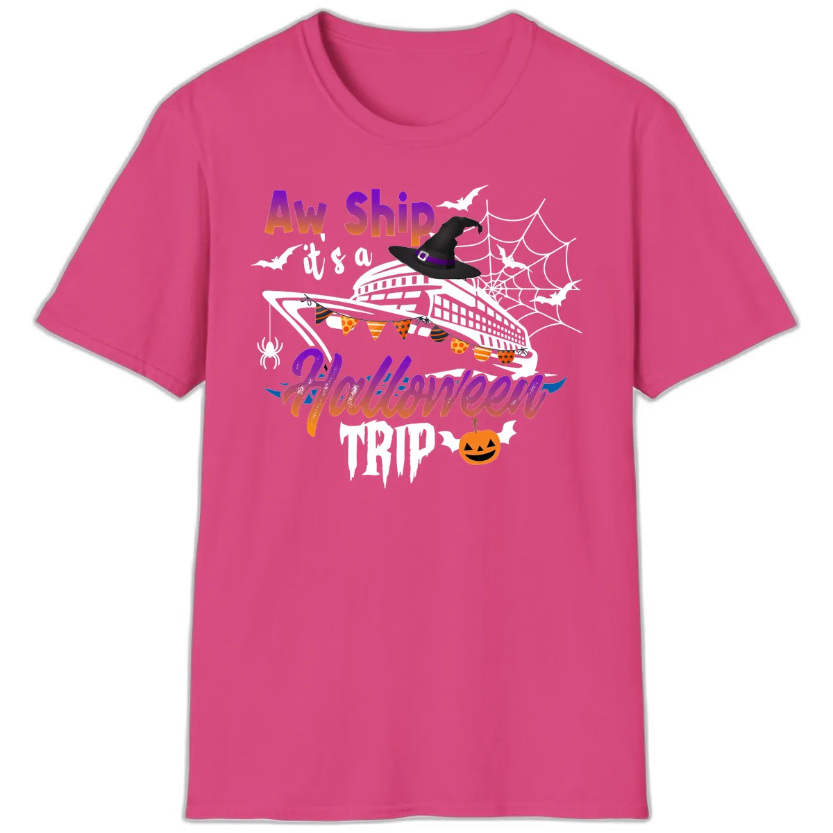 Aw Ship It's a Halloween Cruise Trip T-Shirt in Heliconia