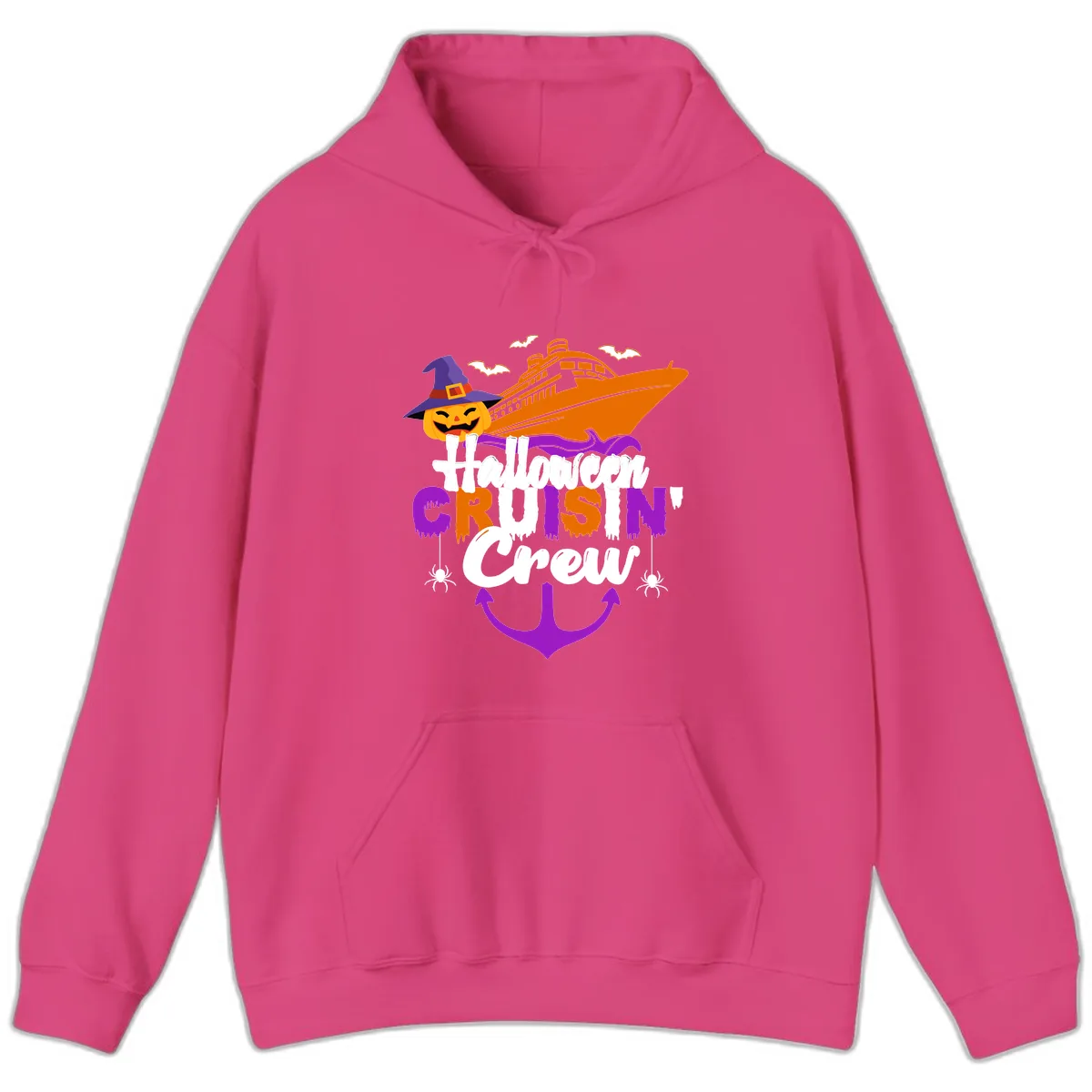 Halloween Cruise In Crew Hoodie in Heliconia