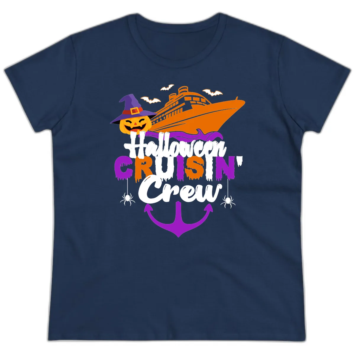 Halloween Cruise In Crew Ladies Tee in Navy