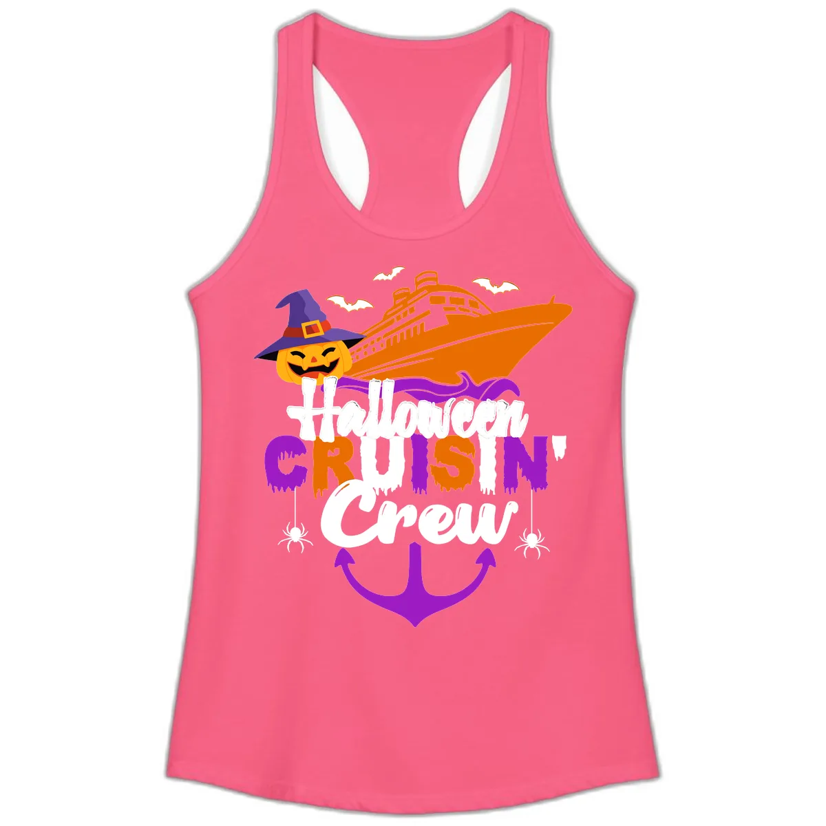 Halloween Cruise In Crew Ladies Tank in Solid Hot Pink