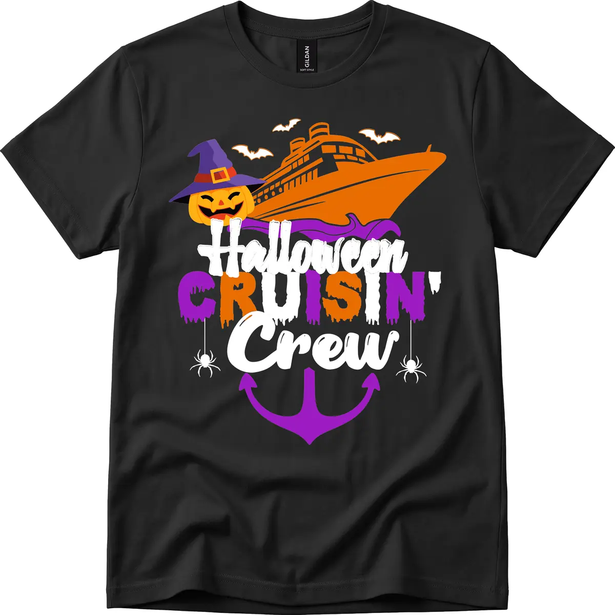 Halloween Cruise In Crew T-Shirt in Black