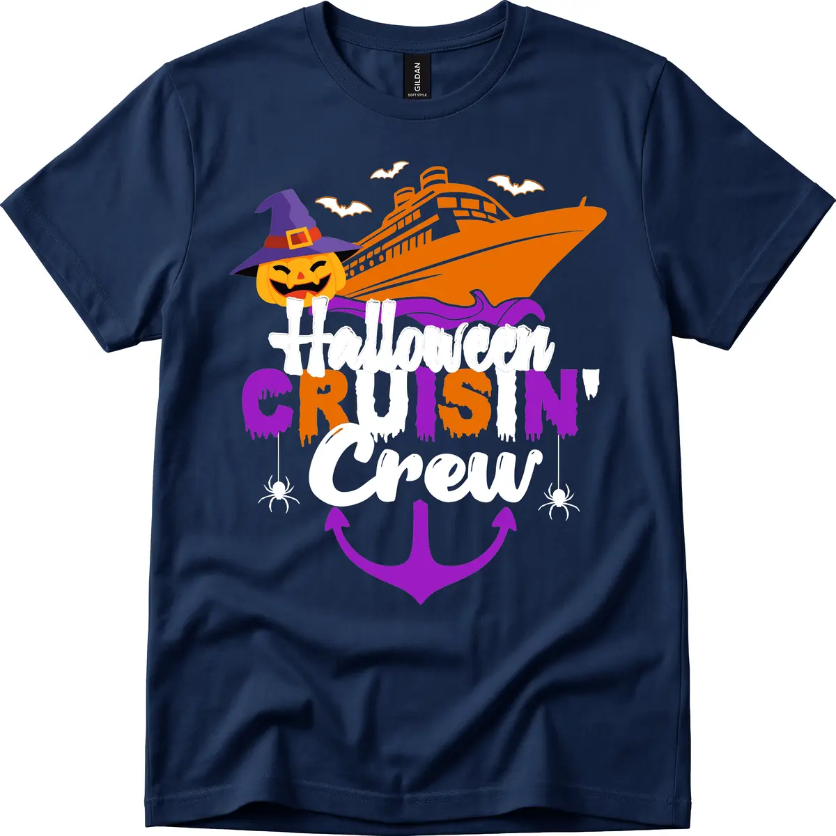 Halloween Cruise In Crew T-Shirt in Navy