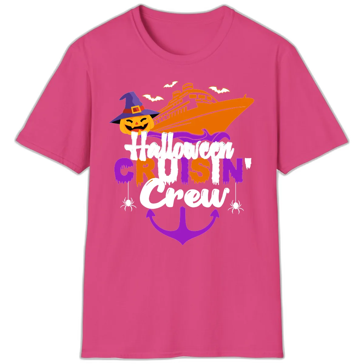 Halloween Cruise In Crew T-Shirt in Heliconia