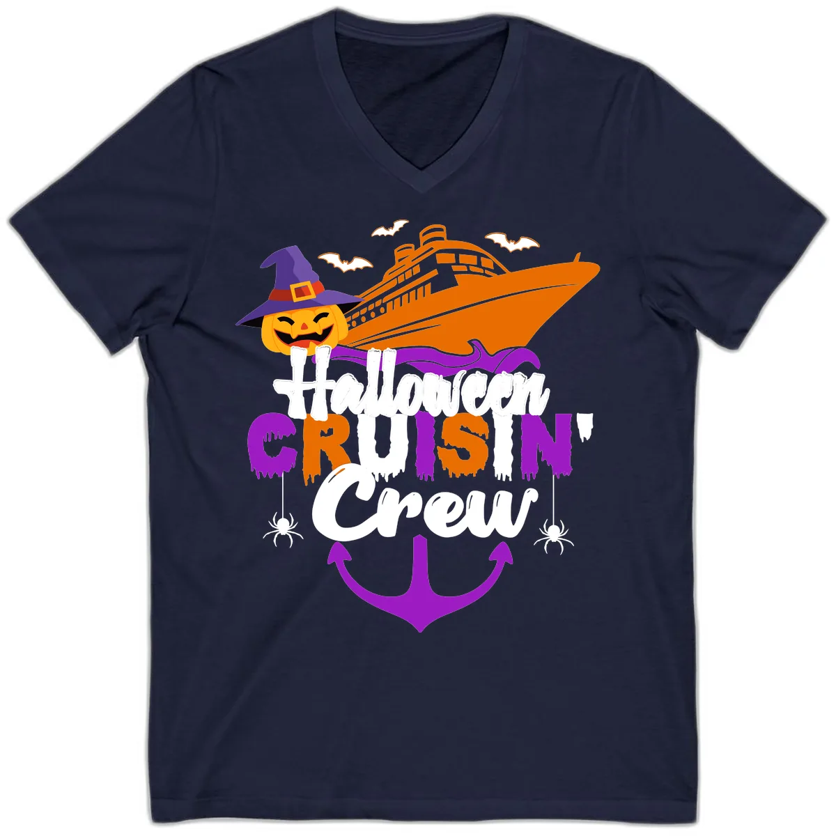 Halloween Cruise In Crew V-Neck in Navy