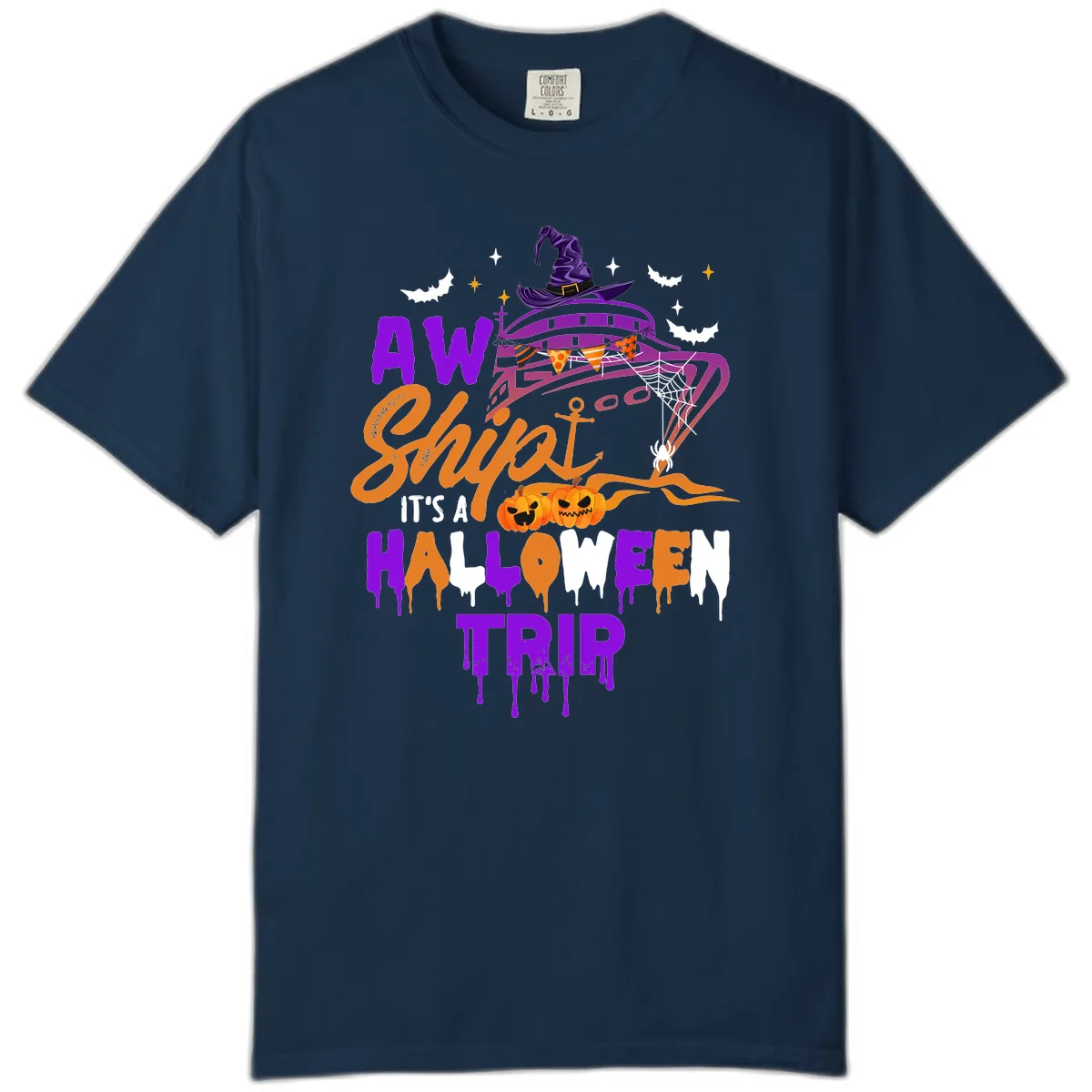 Aw Shiver Me Halloween Trip Comfort Color in True Navy