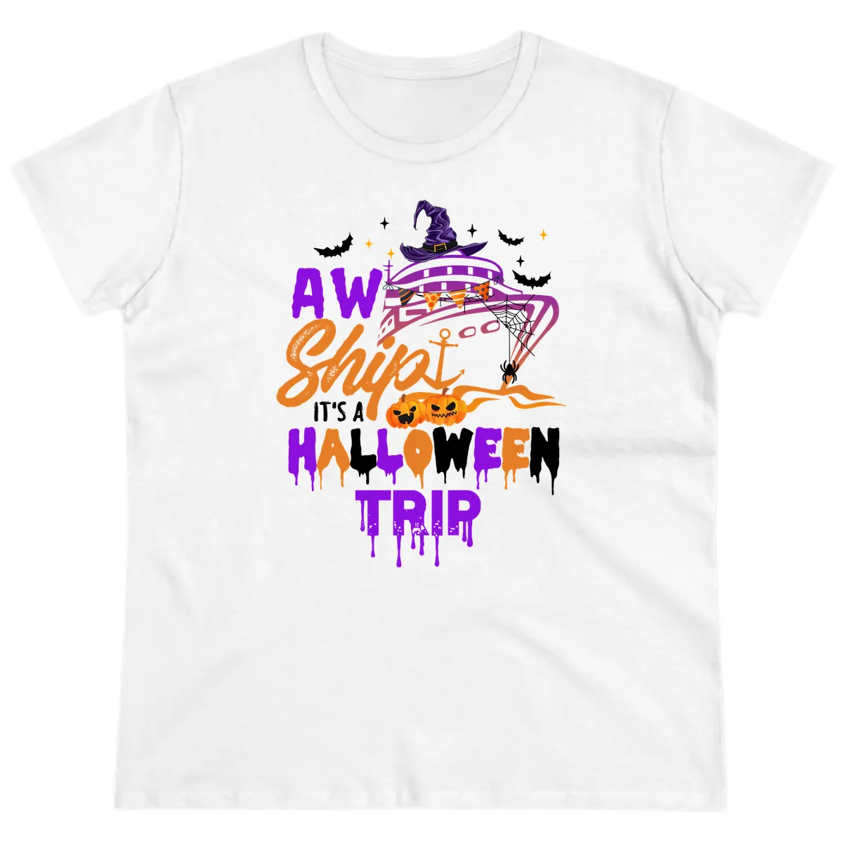 Aw Shiver Me Halloween Trip Ladies Tee in White