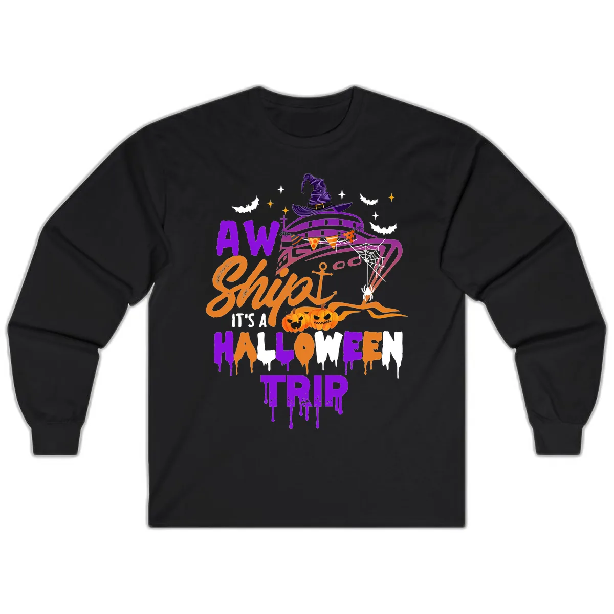Aw Shiver Me Halloween Trip Long Sleeve in Black