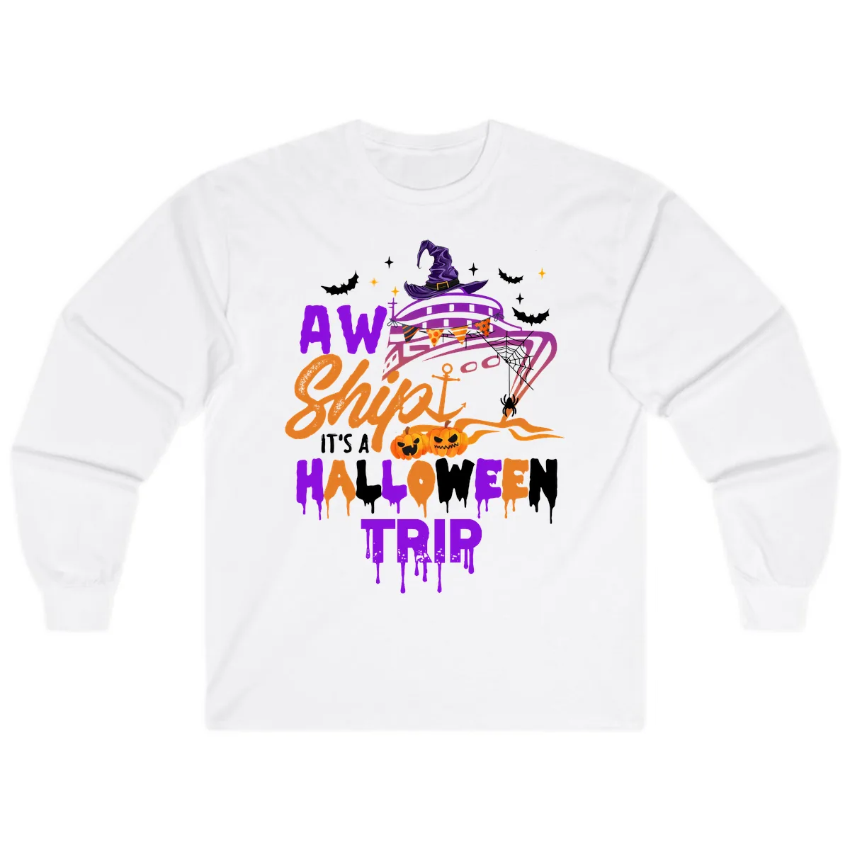 Aw Shiver Me Halloween Trip Long Sleeve in White