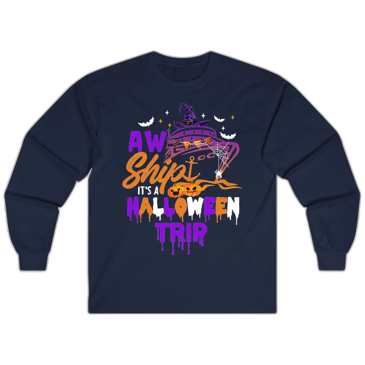 Aw Shiver Me Halloween Trip Long Sleeve in Navy