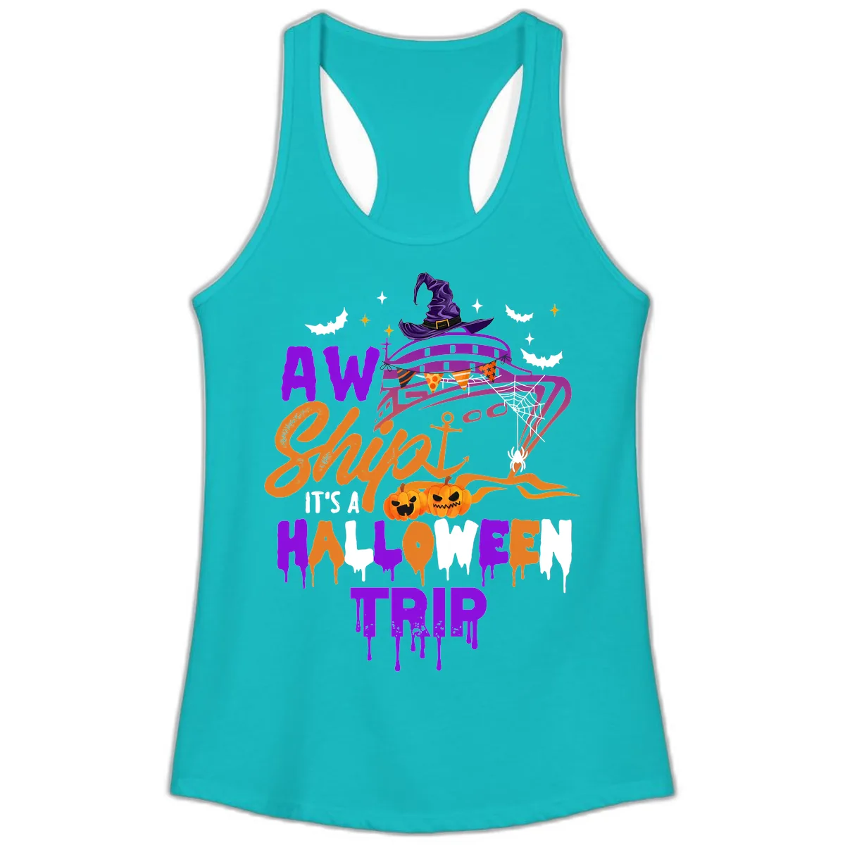 Aw Shiver Me Halloween Trip Ladies Tank in Tahiti Blue