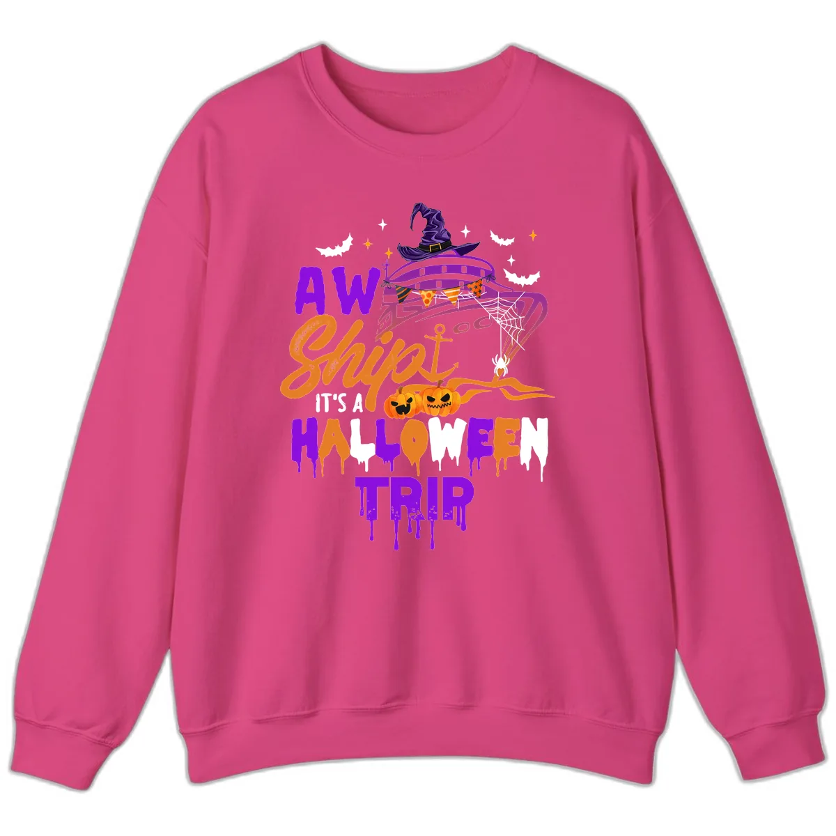 Aw Shiver Me Halloween Trip Sweatshirt in Heliconia