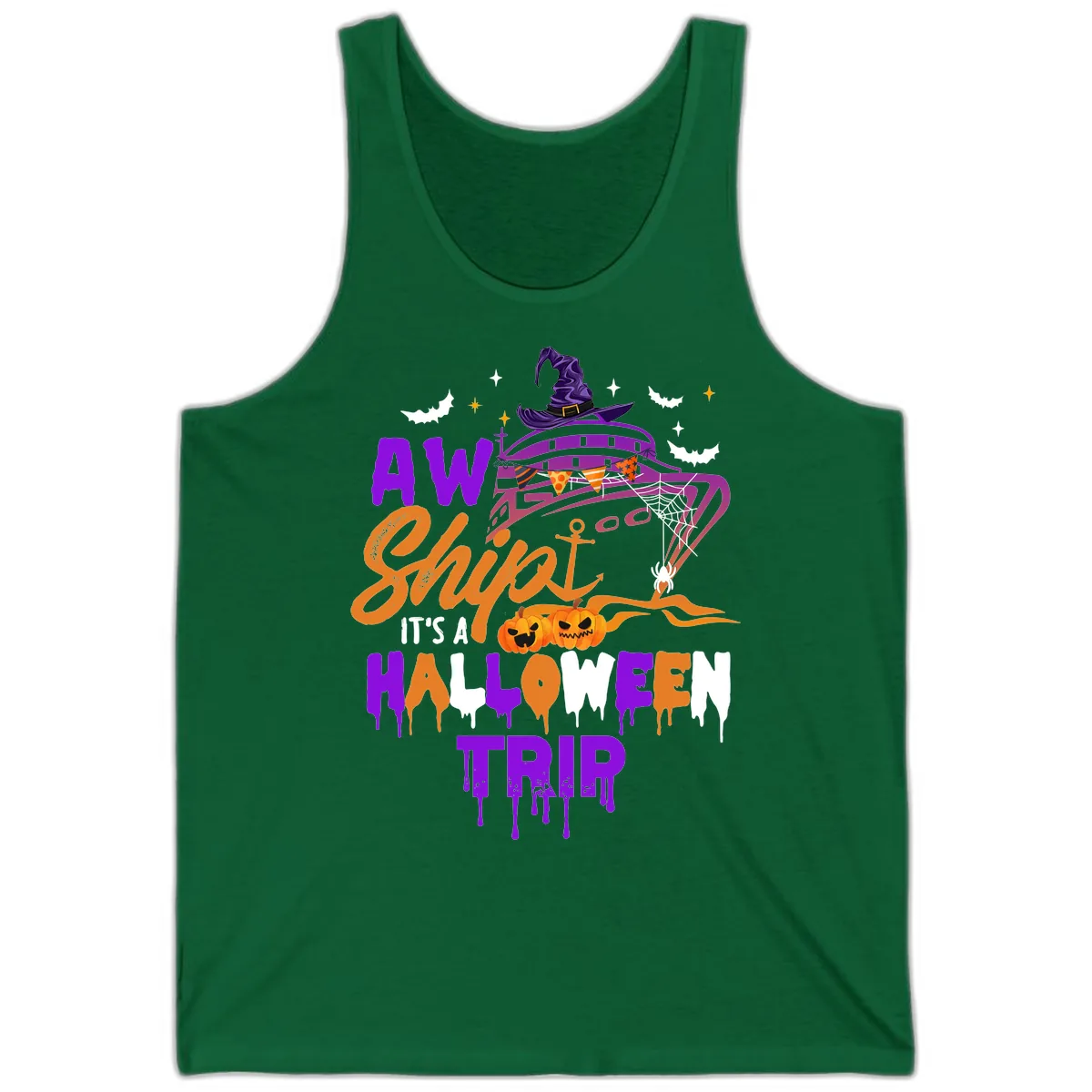 Aw Shiver Me Halloween Trip Tank in Kelly