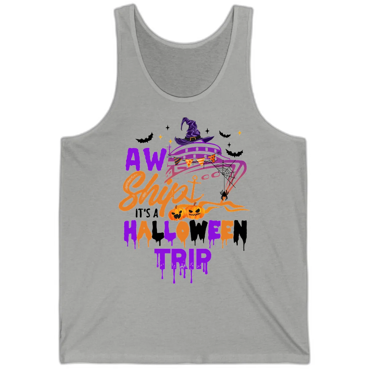 Aw Shiver Me Halloween Trip Tank in Athletic Heather