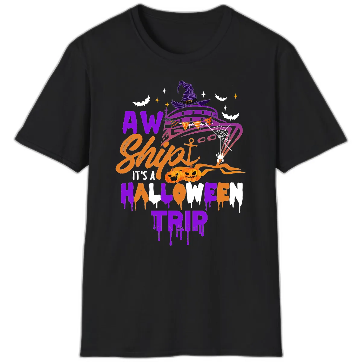 Aw Shiver Me Halloween Trip T-Shirt in Black
