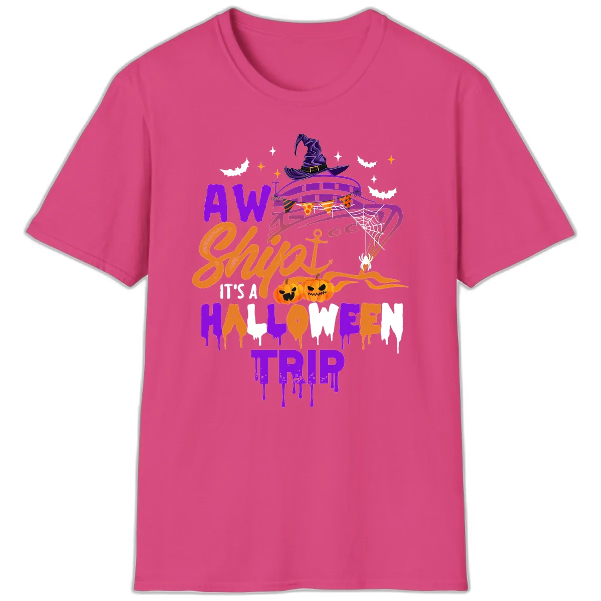 Aw Shiver Me Halloween Trip T-Shirt in Heliconia