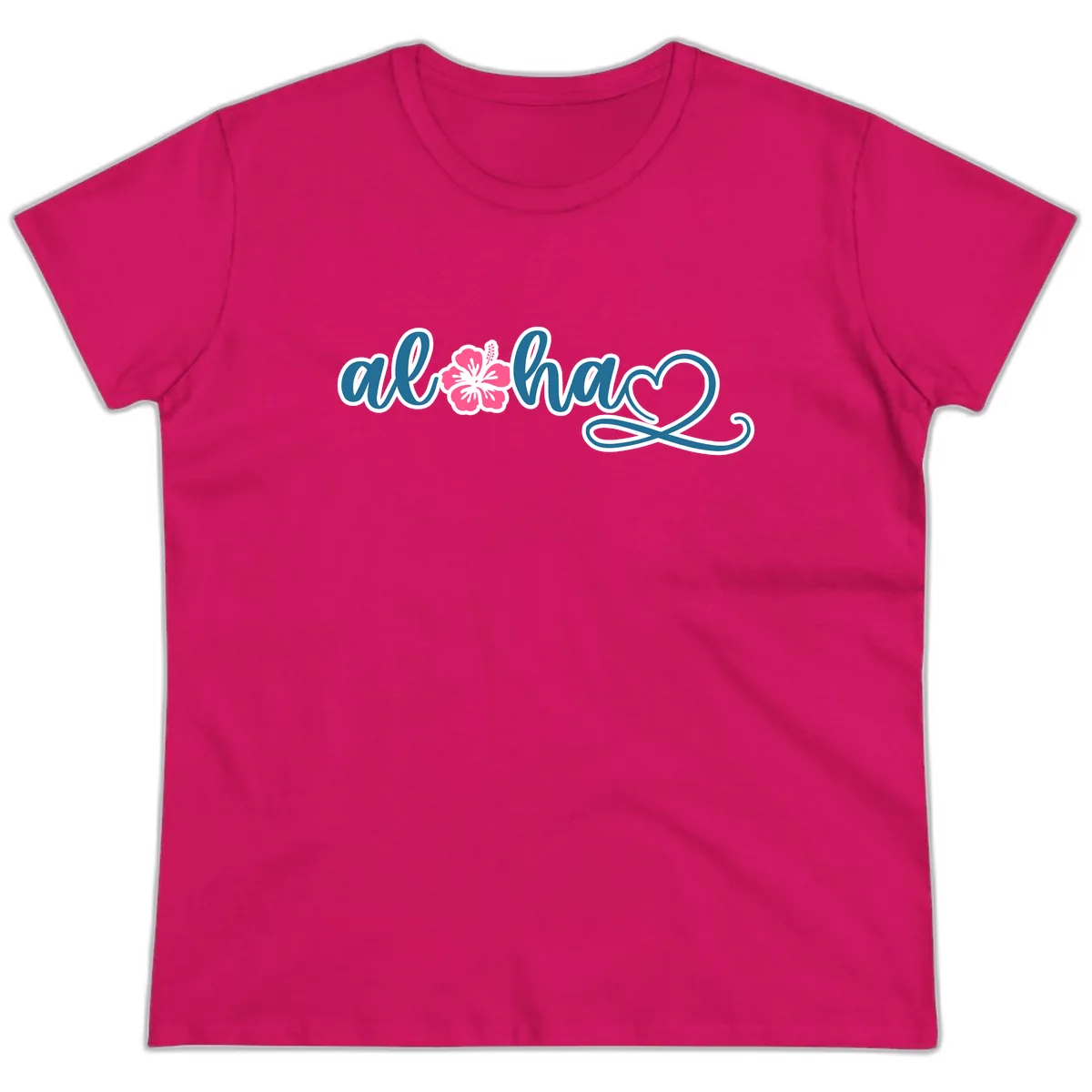 Aloha Vibes Hibiscus Cruise Ladies Tee in Heliconia