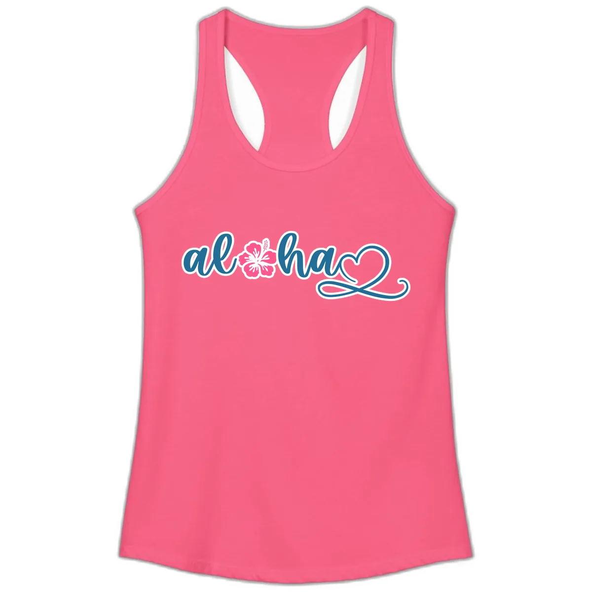 Aloha Vibes Hibiscus Cruise Ladies Tank in Solid Hot Pink