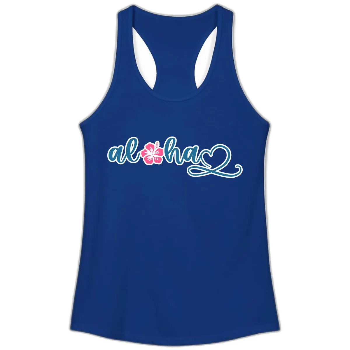 Aloha Vibes Hibiscus Cruise Ladies Tank in Solid Royal