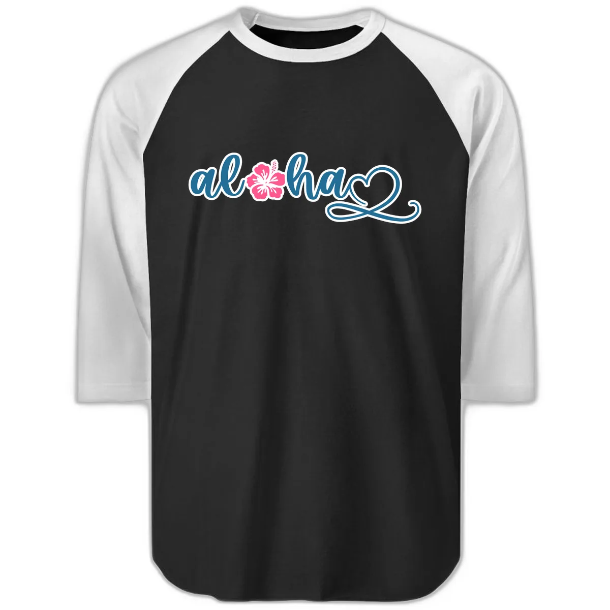 Aloha Vibes Hibiscus Cruise Raglan 3/4 in Black White