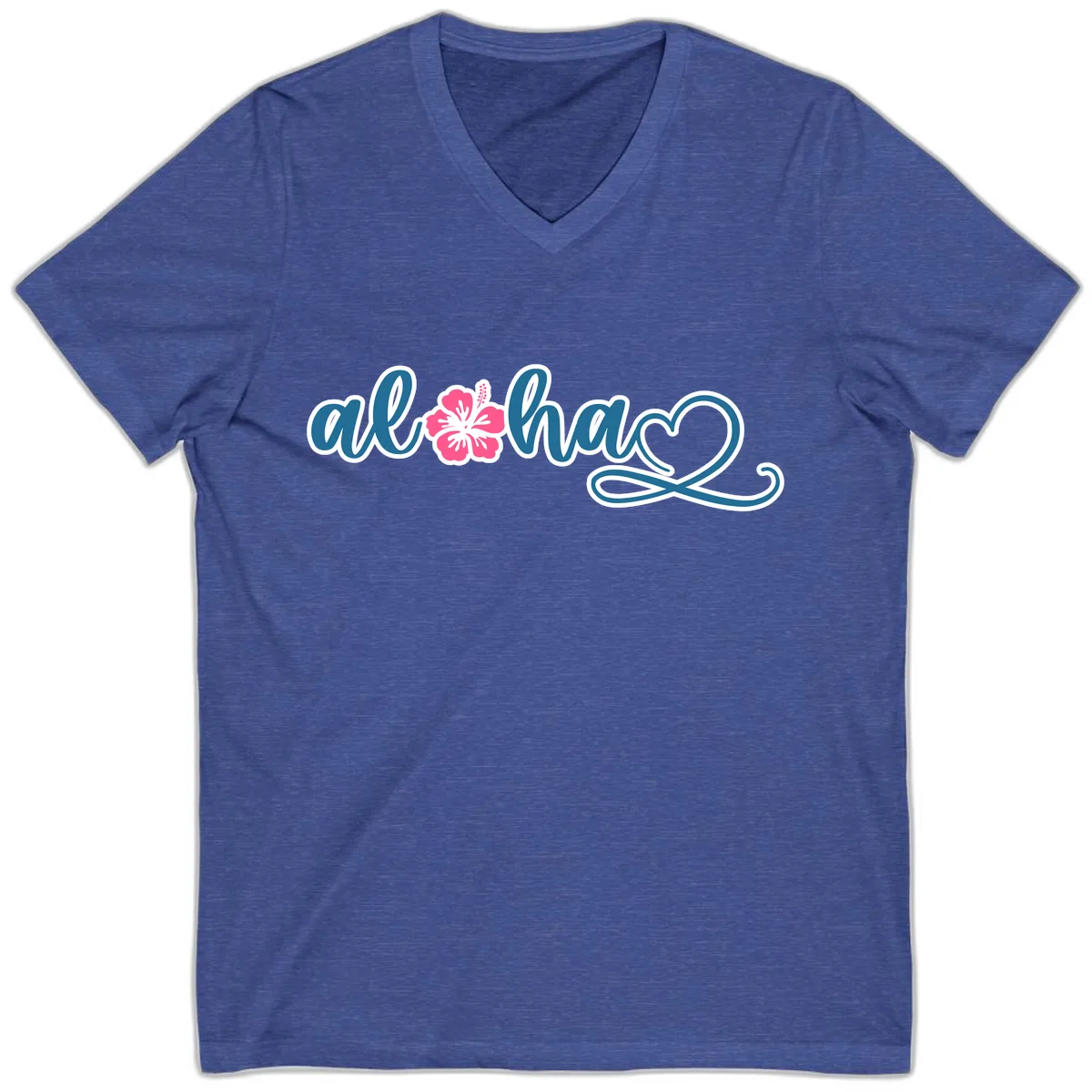Aloha Vibes Hibiscus Cruise V-Neck in Heather True Royal