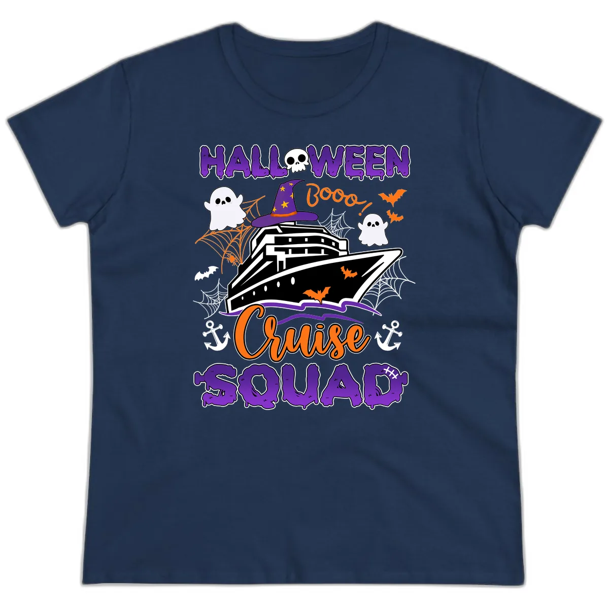 Halloween Cruise Squad Ladies Tee in Navy