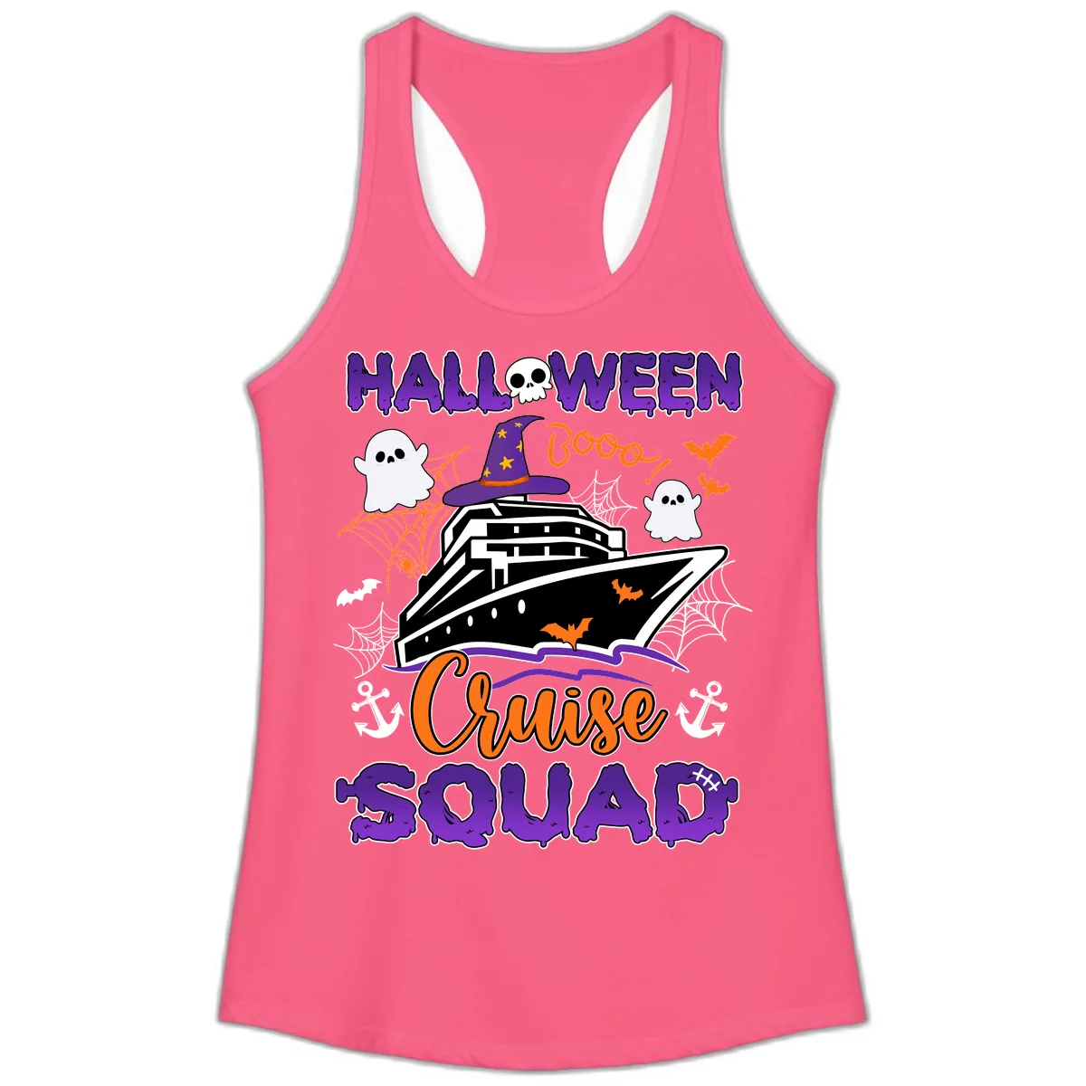 Halloween Cruise Squad Ladies Tank in Solid Hot Pink