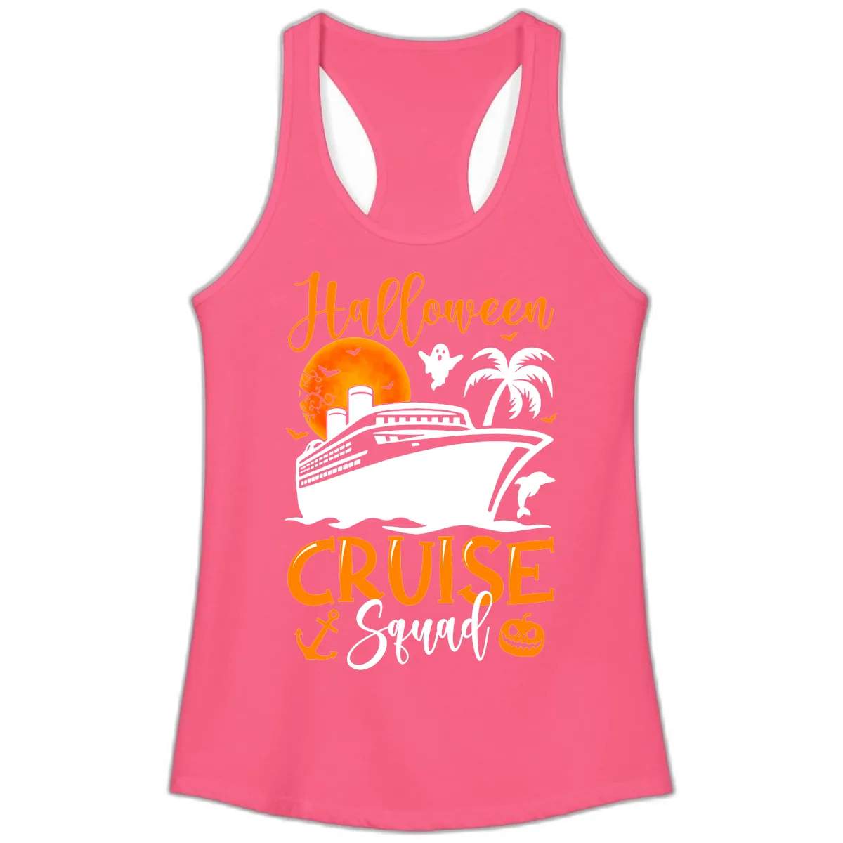 Halloween Cruise Squad Ladies Tank in Solid Hot Pink