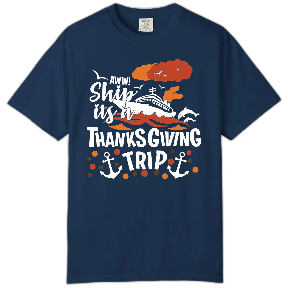 Aww Ship It's A Thanksgiving Trip Comfort Color in Navy