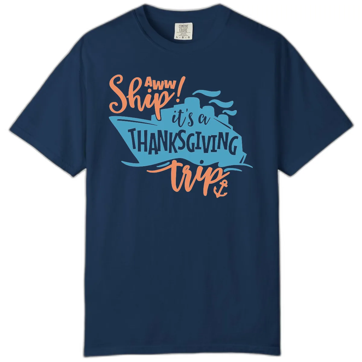 Aww Ship It's a Thanksgiving Trip Comfort Color in Navy