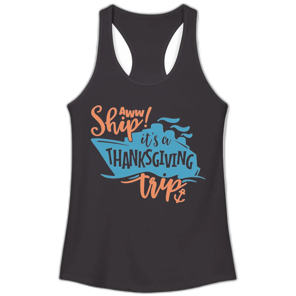 Aww Ship It's a Thanksgiving Trip Ladies Tank in Black