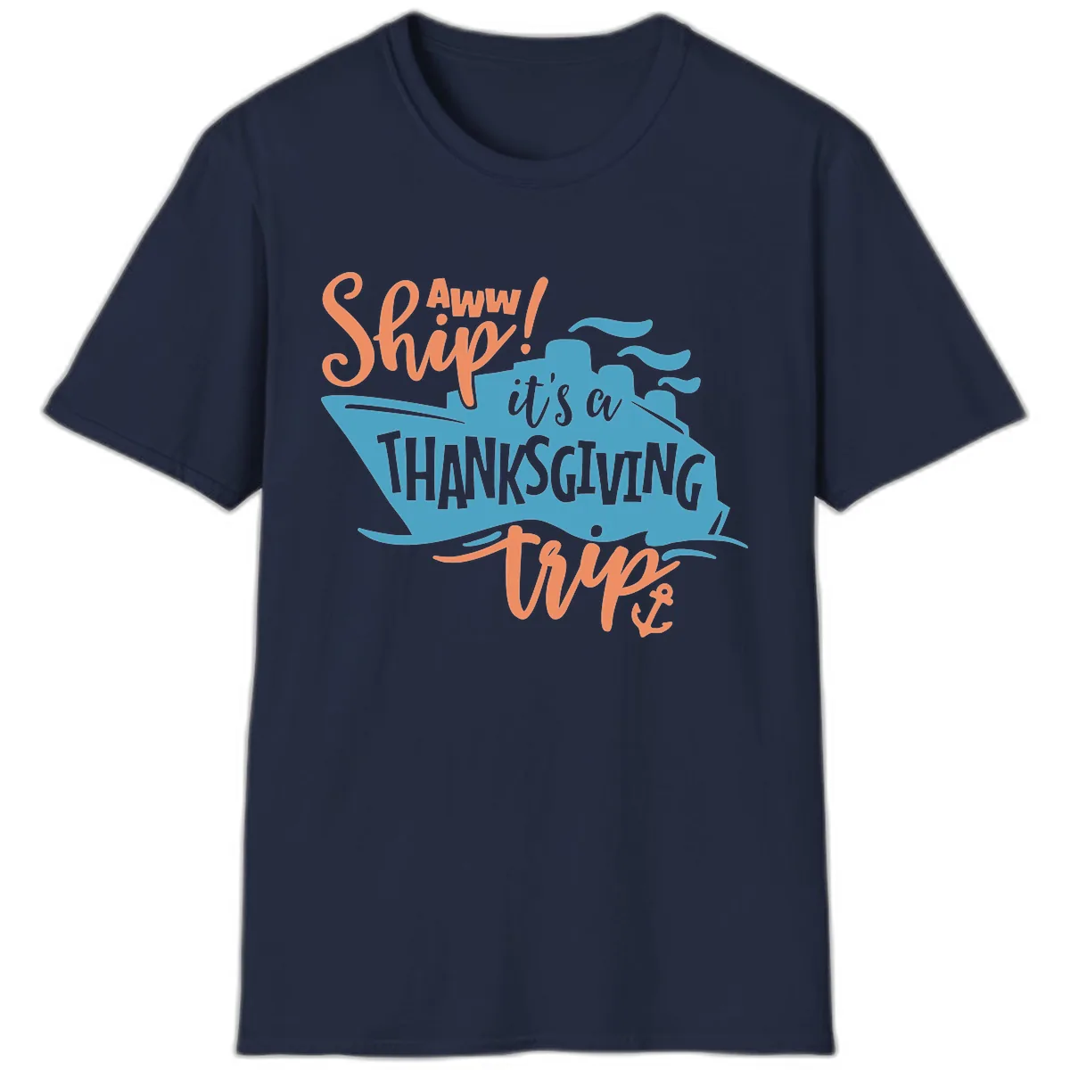 Aww Ship It's a Thanksgiving Trip T-Shirt in Navy