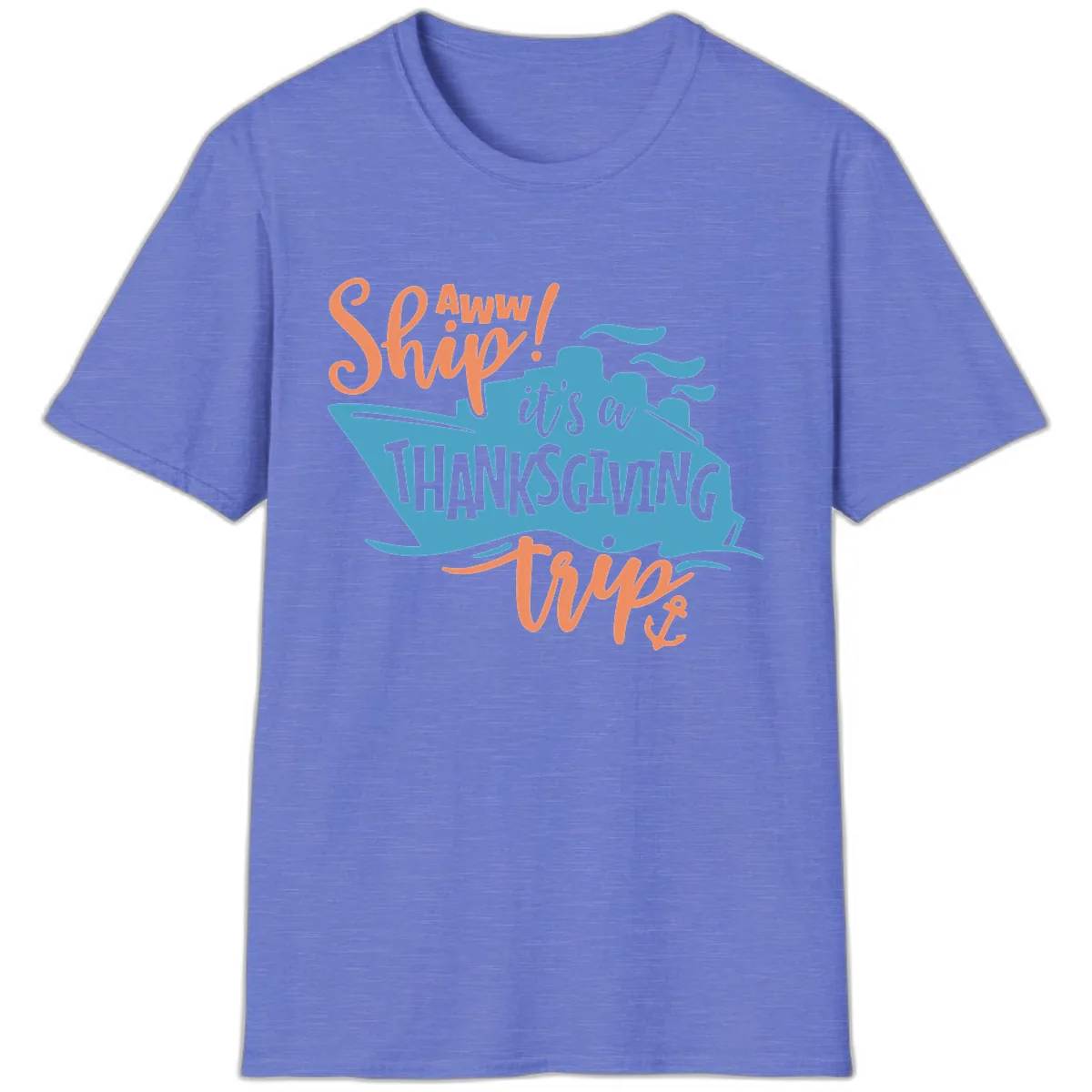 Aww Ship It's a Thanksgiving Trip T-Shirt in Heather Royal