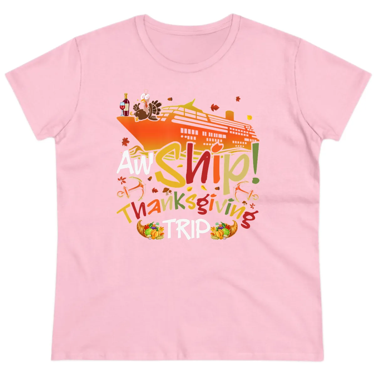 An Ship Thanksgiving Trip Ladies Tee in Light Pink