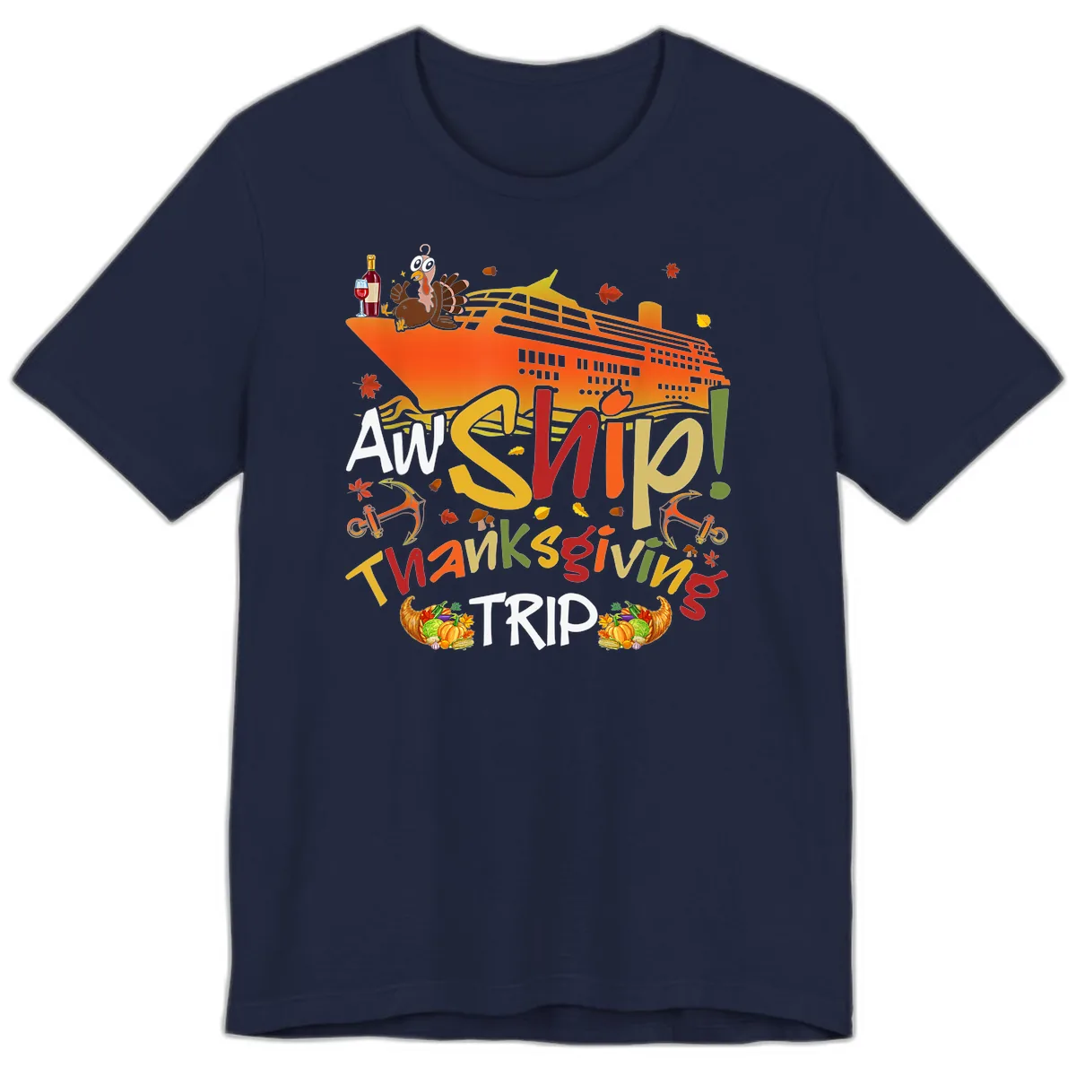 An Ship Thanksgiving Trip Premium T-Shirt in Navy