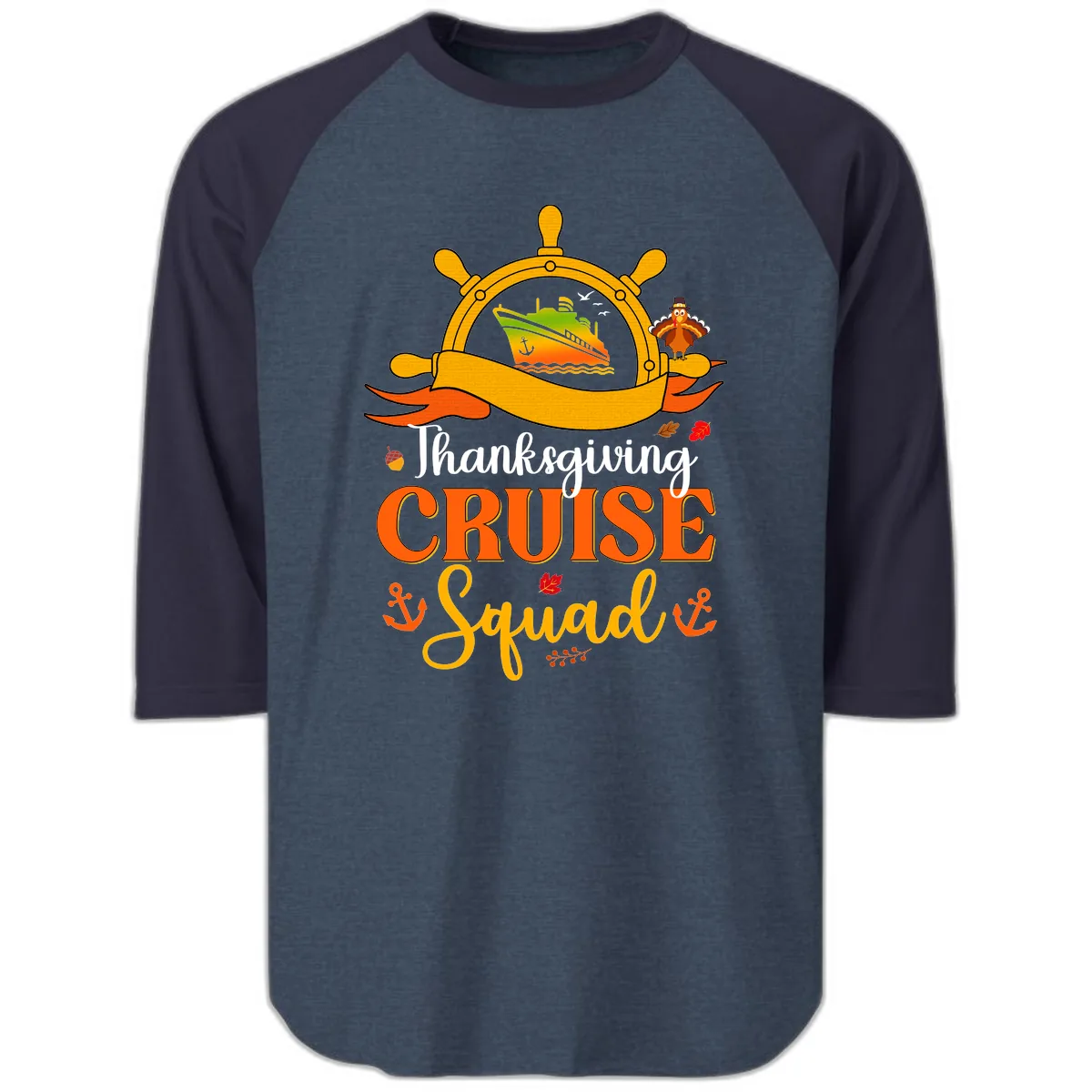 Thanksgiving Cruise Squad Raglan 3/4 in Heather Denim Navy