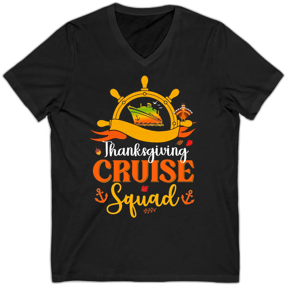 Thanksgiving Cruise Squad V-Neck in Black