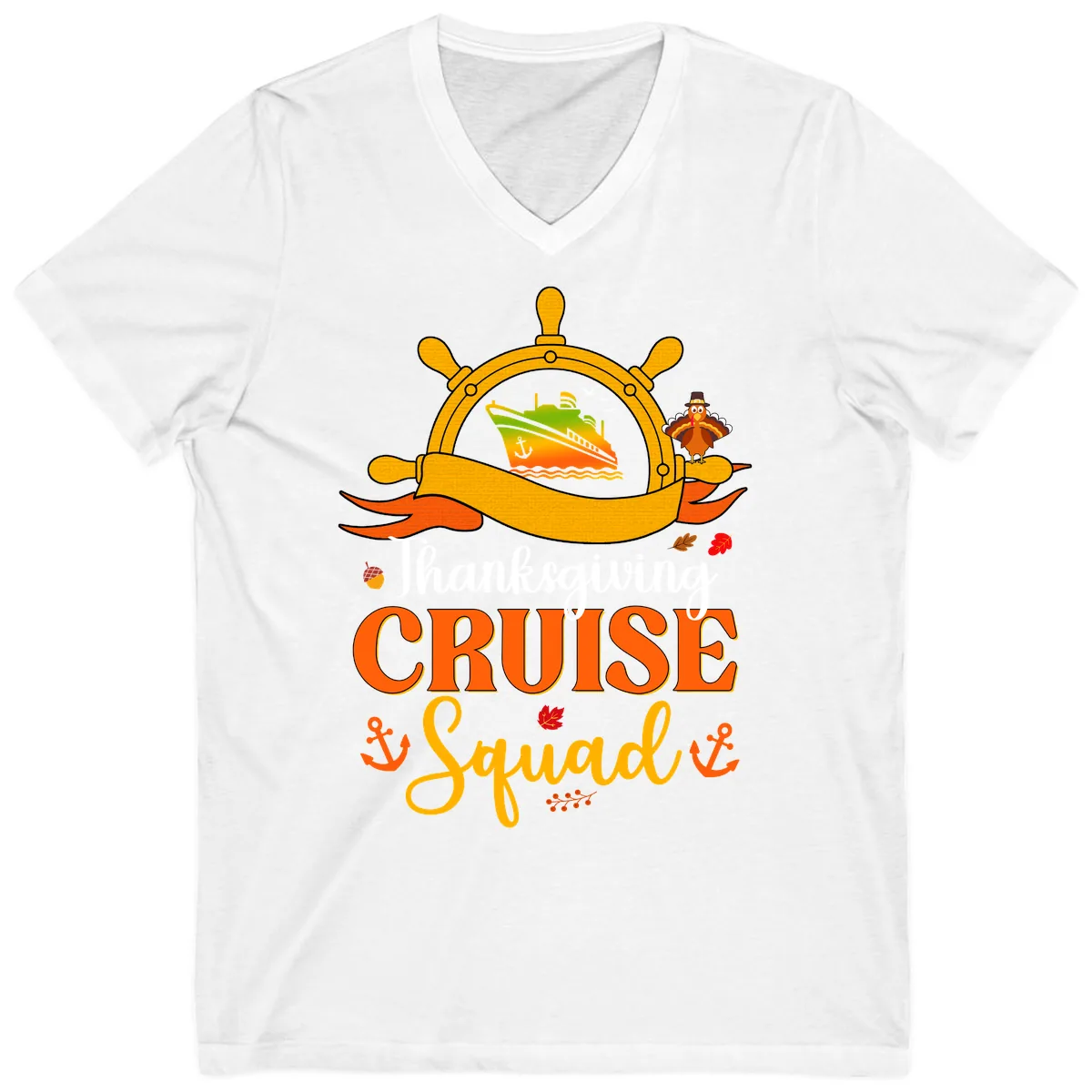 Thanksgiving Cruise Squad V-Neck in White