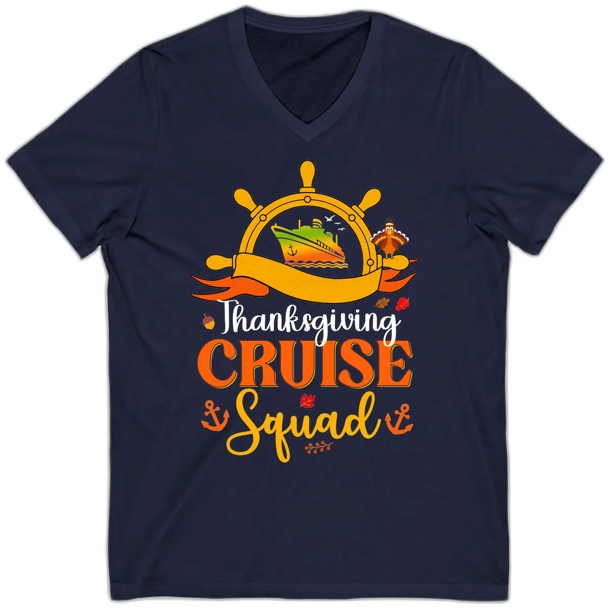Thanksgiving Cruise Squad V-Neck in Navy
