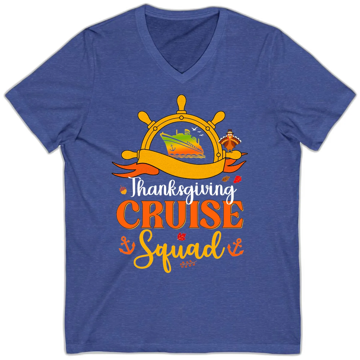 Thanksgiving Cruise Squad V-Neck in Heather True Royal